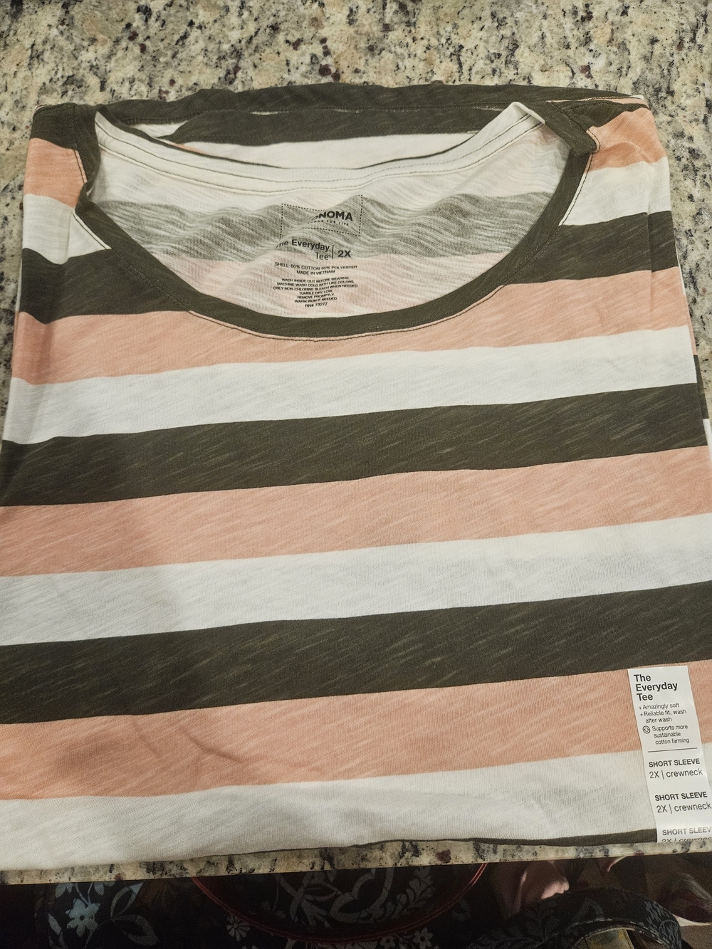 Sonoma Striped Short Sleeve Tee in Peach, Olive & White Size 2X NWT